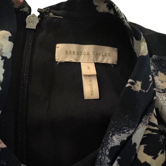 Rebecca Taylor Navy Blue Floral Print Flare Dress, Size 2 - Picture 5 of 7